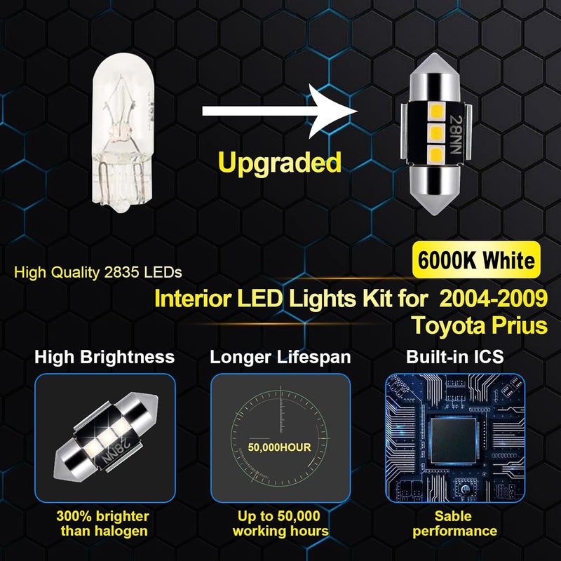EASY EAGLE LED Interior Car Lights for Toyota-Prius-2004-2009: 11 Piece Kit White LED Light Bulbs - Super Bright 6000K + Install Tool - Image 4